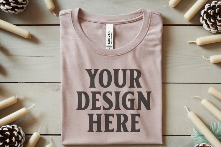 Christmas Bella Canvas 3001 Heather Dust Folded Tshirt Mocku