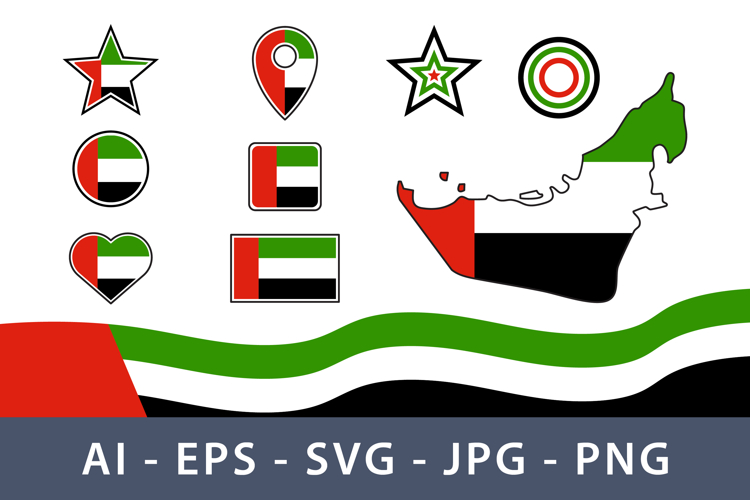 United Arab Emirates Flag Map and Icon