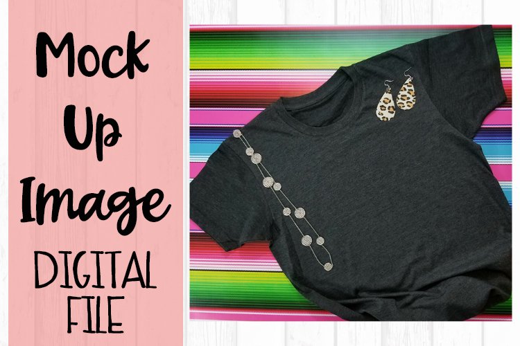 Charcoal Short Sleeve Tee Shirt on Serape Mock Up example image 1