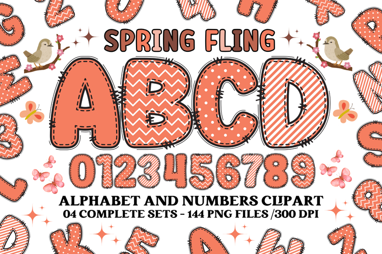 Spring Fling Alphabet png, letters doodle, spring clipart