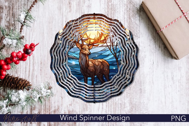 Stained Glass Christmas Deer Wind Spinner | Winter Holidays