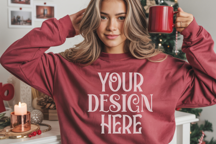 Christmas Gildan 18000 Maroon Crewneck Sweatshirt Mockup