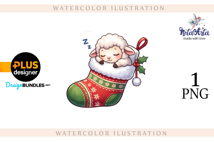 Christmas Sheep in Watercolor Style