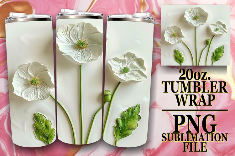 White Flower Tranquility: Tumbler Wrap Sublimation example image 1