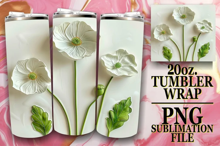 White Flower Tranquility: Tumbler Wrap Sublimation