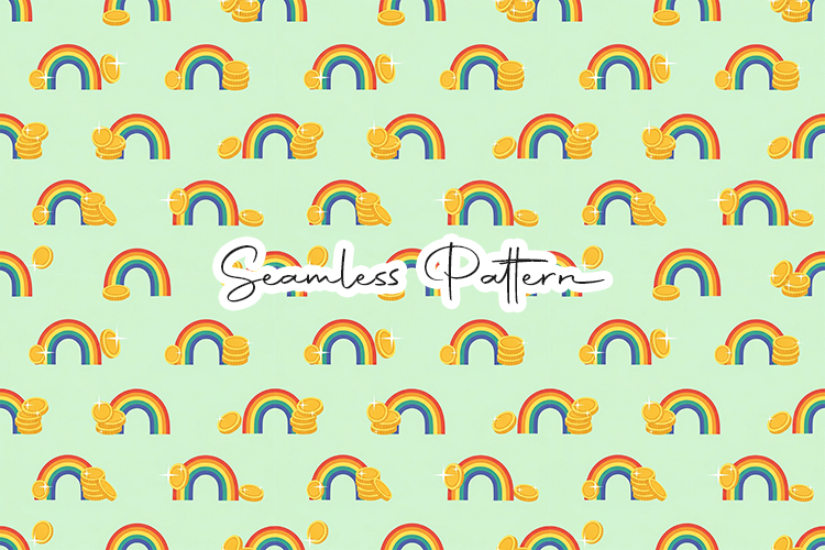 Rainbow and Gold Coin Seamless Pattern - Leprechaun & Clover
