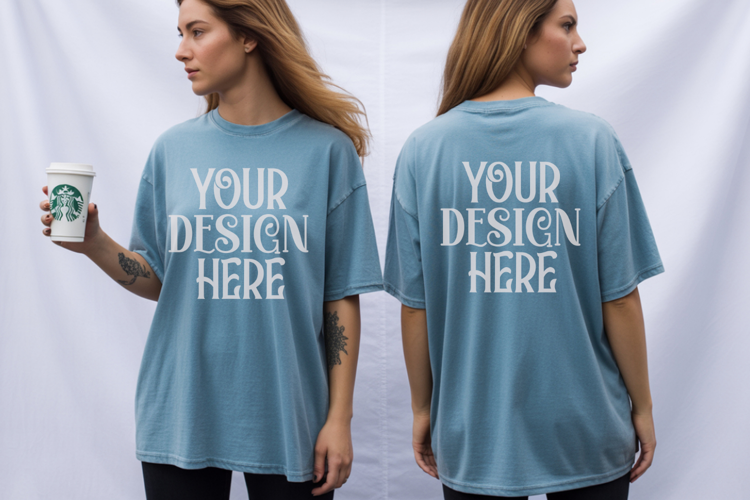 Lagoon Blue Comfort Colors 1717 Front & back T shirt Mockup