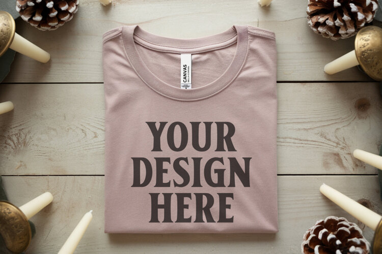 Christmas Bella Canvas 3001 Heather Dust Folded Tshirt Mocku example image 1