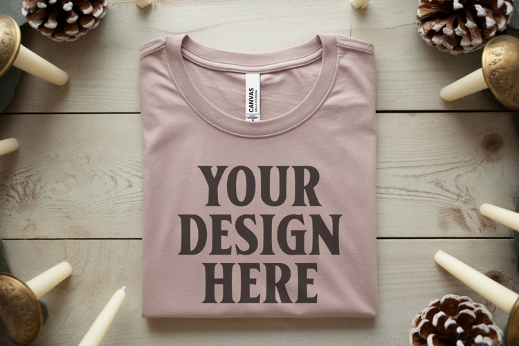 Christmas Bella Canvas 3001 Heather Dust Folded Tshirt Mocku