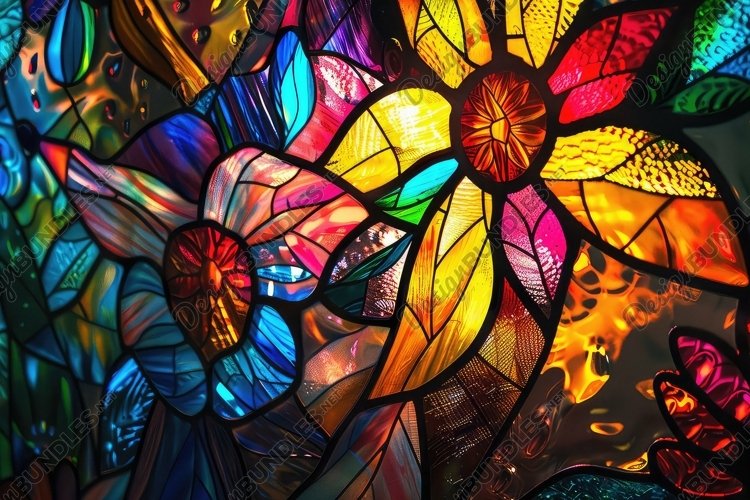 Floral Pattern Stained Glass Background Wallpaper