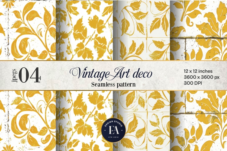 Gold Retro Floral Block Print | Geometric Floral Pattern