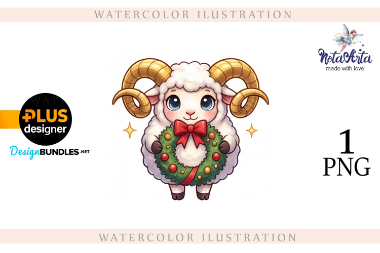 Christmas Sheep in Watercolor Style