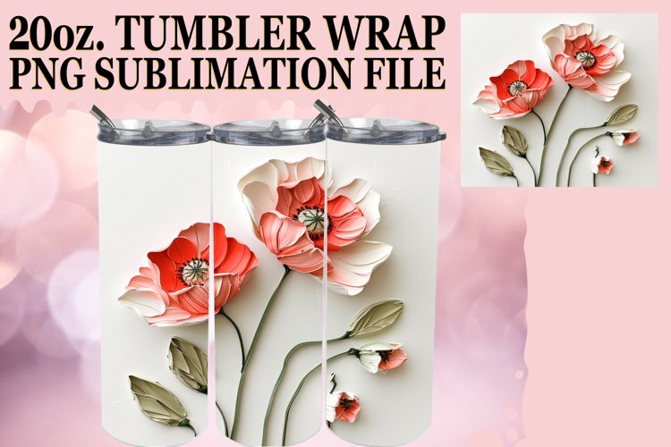 WhitBlossom Elegance: 3D Tumbler Sublimation example image 1