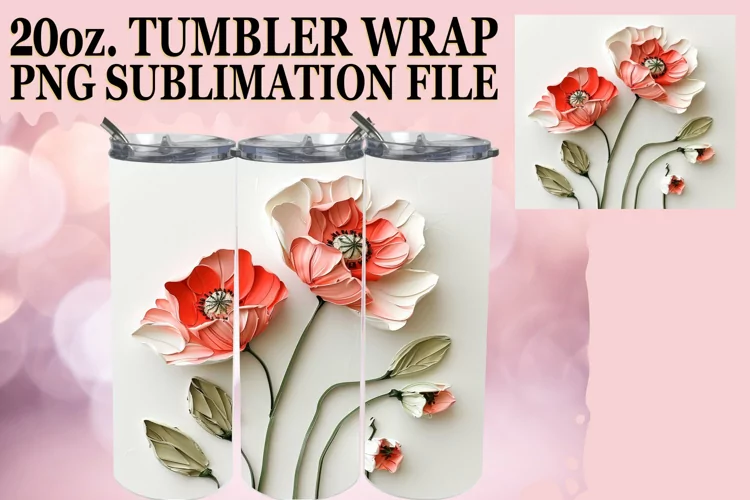 WhitBlossom Elegance: 3D Tumbler Sublimation