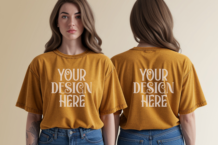 Mustard Comfort Colors 1717 Front & back T shirt Mockup