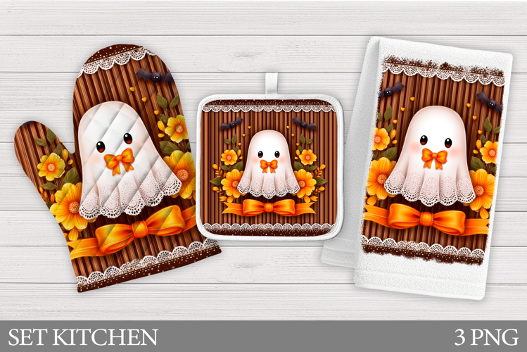 Cute Ghost Oven Mitt Sublimation. Ghost Kitchen Towel Design