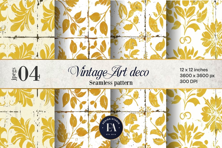 Gold Retro Floral Block Print | Geometric Floral Pattern