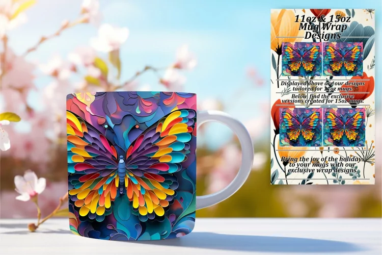 Fluttering Spring Beauties: Colorful Butterfly Mug Wrap