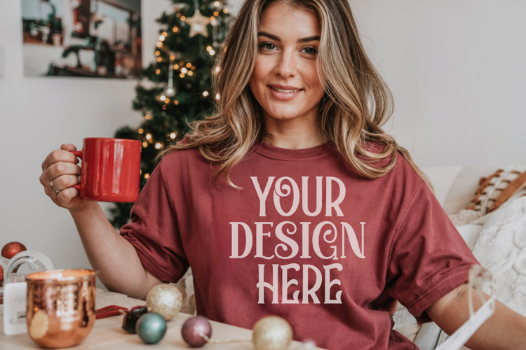 Christmas Gildan 18000 Maroon Crewneck Sweatshirt Mockup