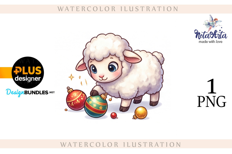 Christmas Sheep in Watercolor Style