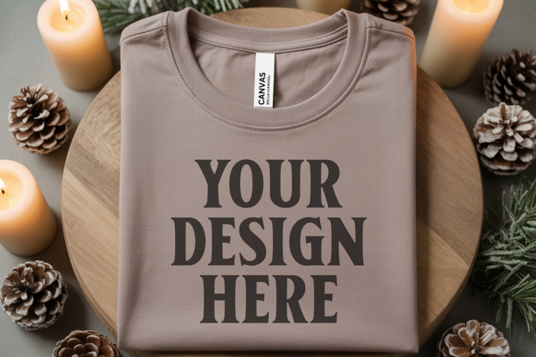 Christmas Bella Canvas 3001 Heather Dust Folded Tshirt Mocku