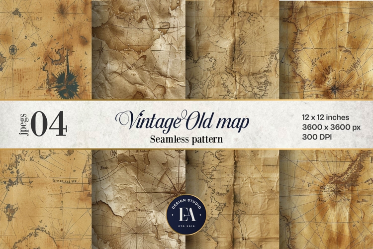 Vintage World Maps Pattern, Junk journal papers