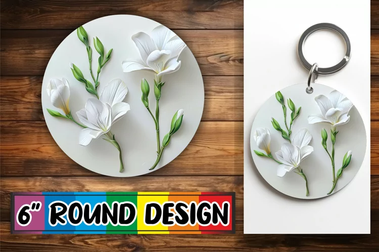 White Blossom Radiance: 3D Circle Design Sublimation