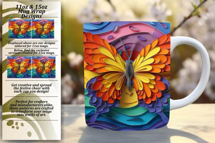 Chromatic Butterfly Elegance: 3D Mug Wrap Spring
