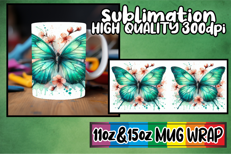 Happy days 11oz 15oz mug wrap, Butterfly