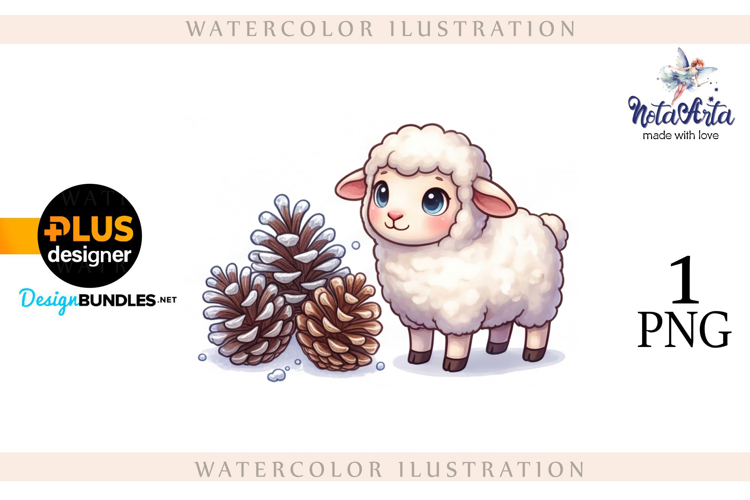 Christmas Sheep in Watercolor Style