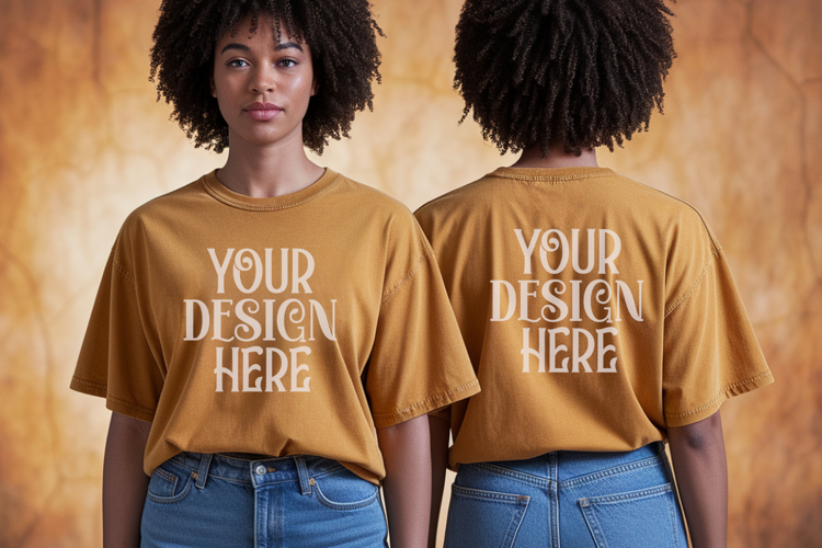 Mustard Comfort Colors 1717 Front & back T shirt Mockup