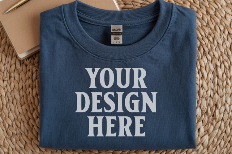 Navy Gildan 5000 Flat Lay Tshirt Mockup, G5000 mockups