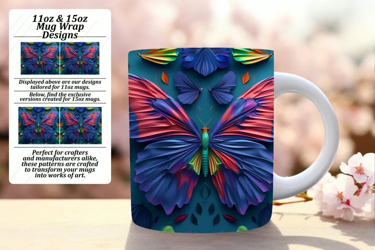 Enchanting Spring Butterfly Magic: 3D Mug Wrap