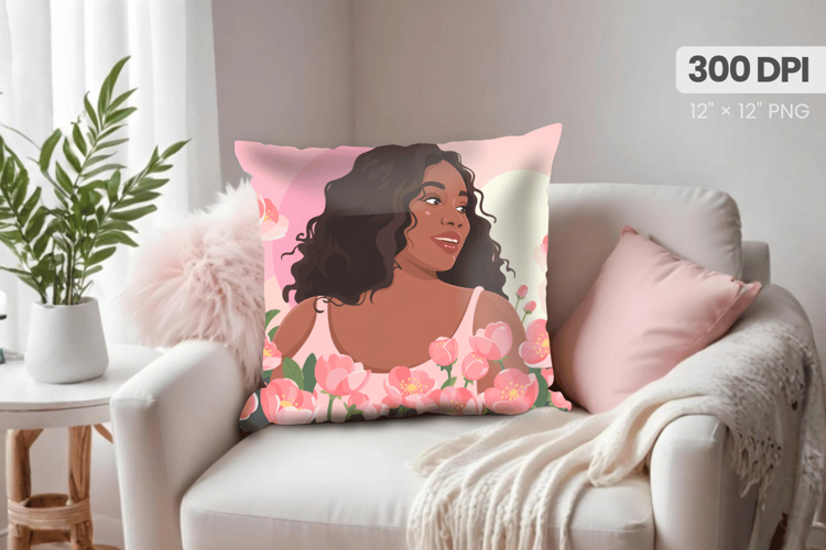 Afro Girl /Woman braided hair Pillow Design, Black Queen PNG