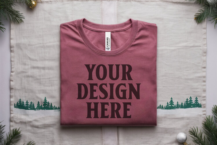 Christmas Bella Canvas 3001 Heather Mauve Folded Tshirt Mock example image 1
