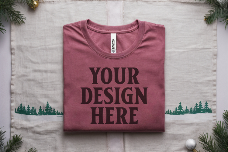 Christmas Bella Canvas 3001 Heather Mauve Folded Tshirt Mock