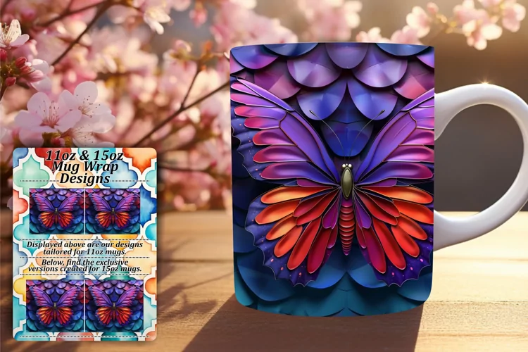 Radiant Spring Butterfly Delight: 3D Mug Wrap