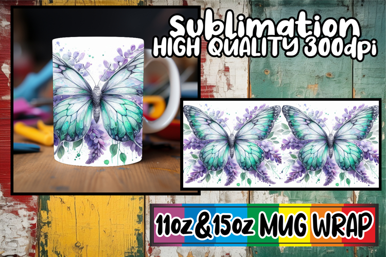 Graceful elegance 11oz 15oz mug wrap, Butterfly
