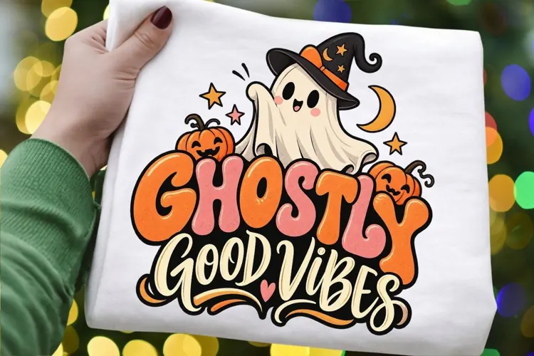 Ghosts Good Vibes PNG,Cute Witch Ghost Halloween Sublimation