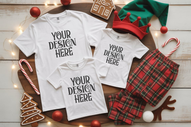 Christmas Family Matching Group T-Shirt Mockups | Holiday Fl