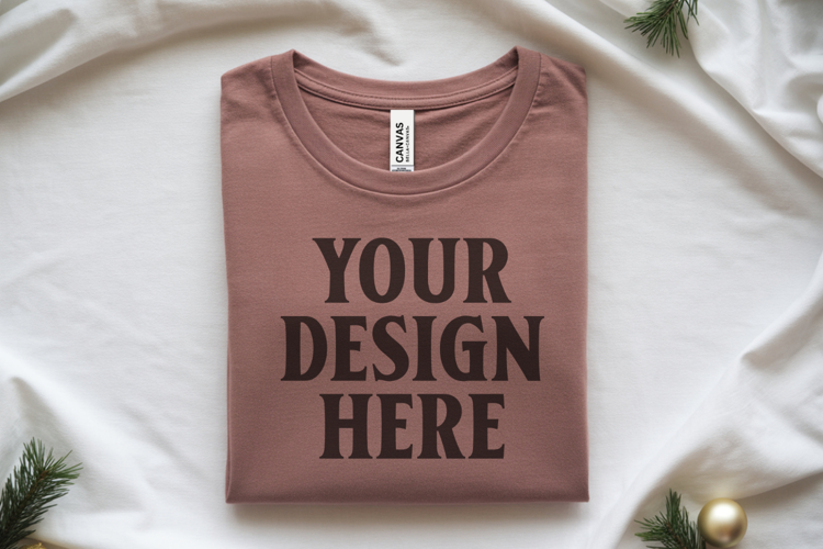 Christmas Bella Canvas 3001 Heather Mauve Folded Tshirt Mock