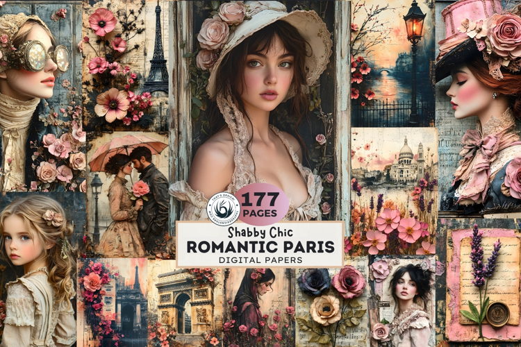 Shabby Chic Romantic Paris Digital Paper Crafting Collection