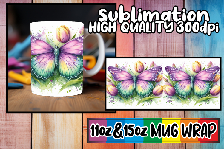Inspiring journeys 11oz 15oz mug wrap, Butterfly