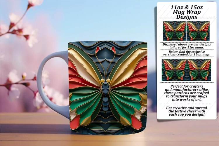 Springtime Butterfly Spectacle: Colorful 3D Mug Wrap