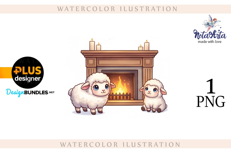 Christmas Sheep in Watercolor Style