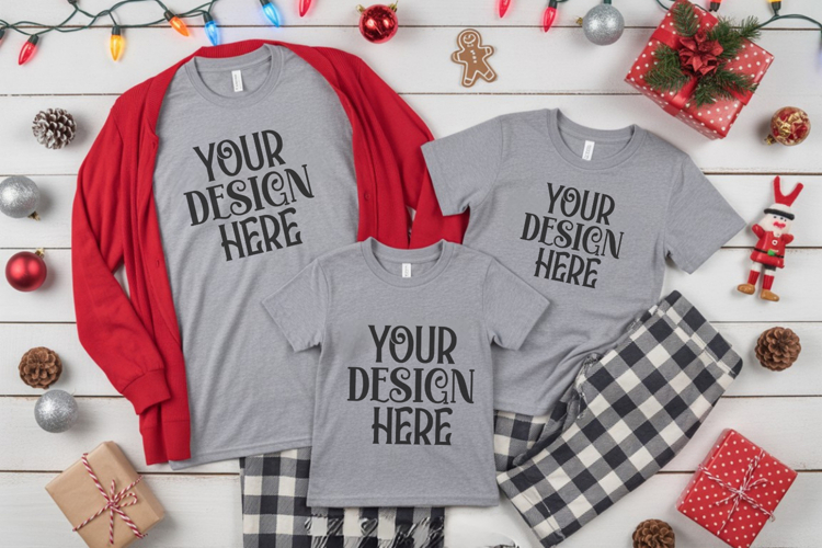 Christmas Family Matching Group T-Shirt Mockups | Holiday Fl