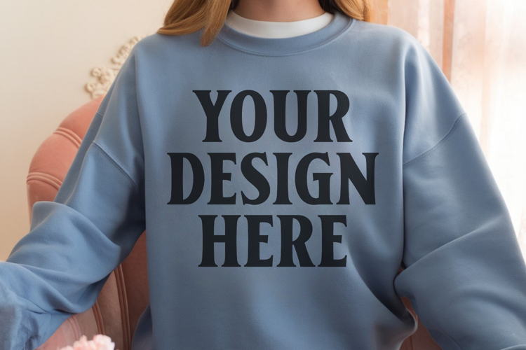 Gildan 18000 Indigo Blue Mockup , Crewneck Sweatshirt Boho