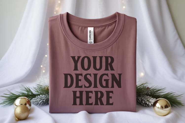 Christmas Bella Canvas 3001 Heather Mauve Folded Tshirt Mock