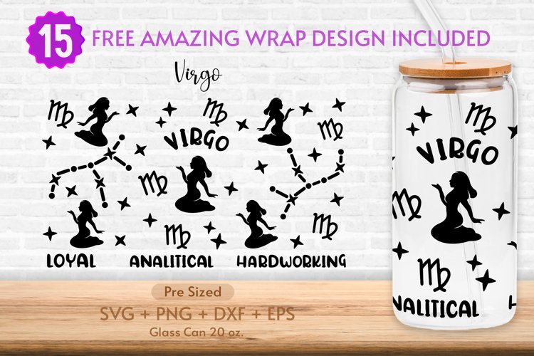 20oz Virgo Libbey Glass Can Svg, Zodiac, Horoscope Sig