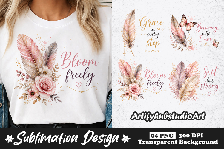 Floral Feather Bloom Freely Sublimation PNG for T Shirt example image 1
